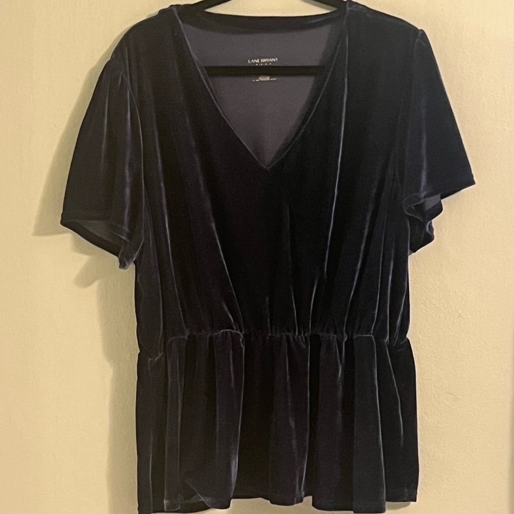 Lane Bryant Dark Navy Velvet V-Neck Peplum Blouse
